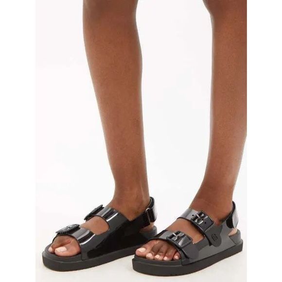 GUCCI Gg Buckled Rubber Sandals Black EU 36/ US 6 $620